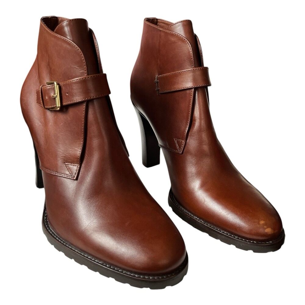 Ralph Lauren Collection Purple Label Ankle Booties Leather Stacked Size 9B READ